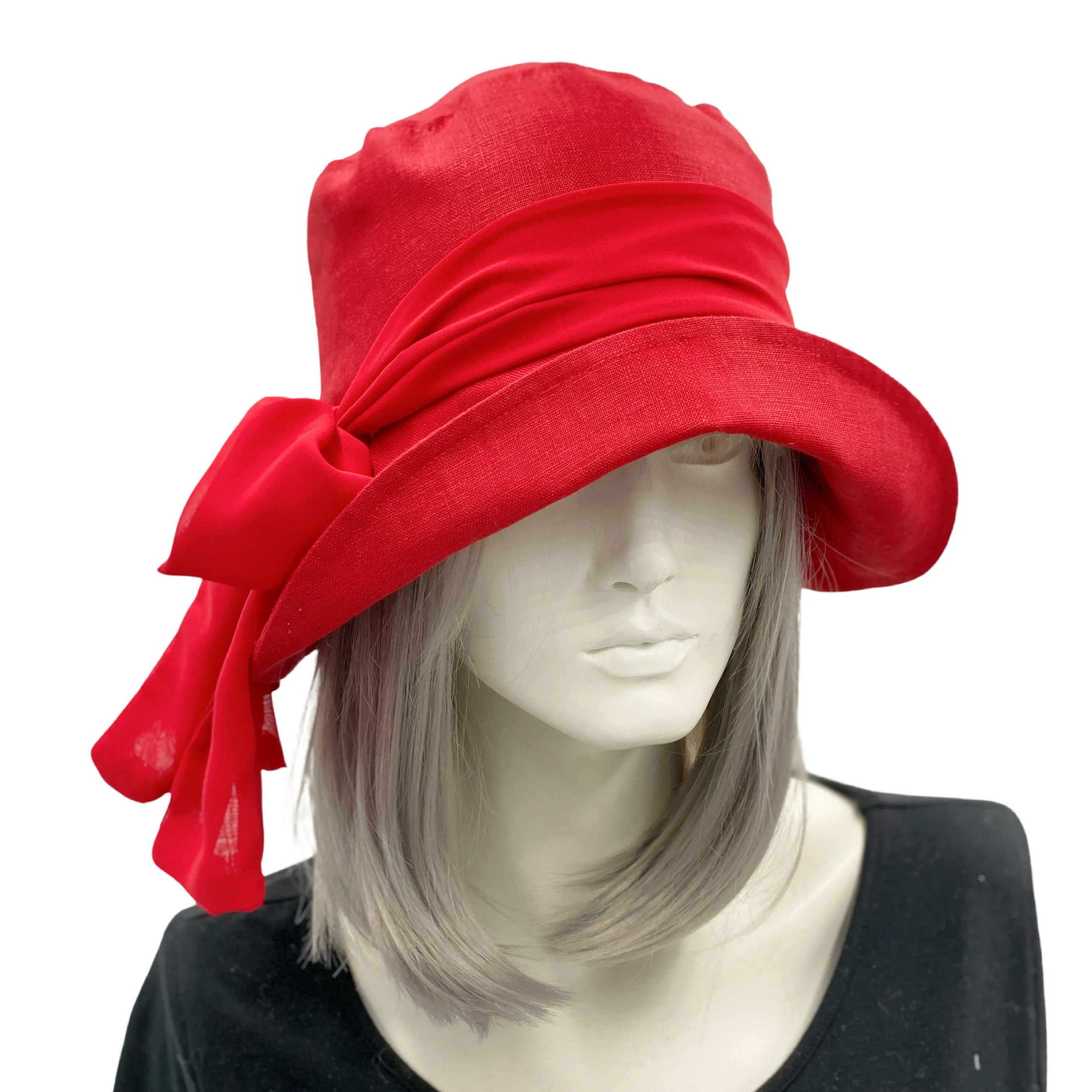 1920s Cloche Hat in Antique White Linen with Scarf | The Eleanor