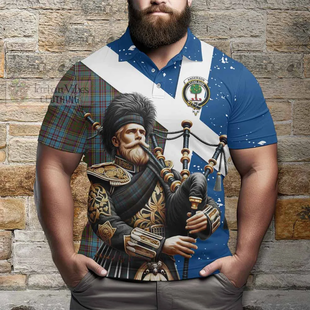 Anderson Tartan Polo Shirt with Family Crest Scottish Bagpiper Vibes
