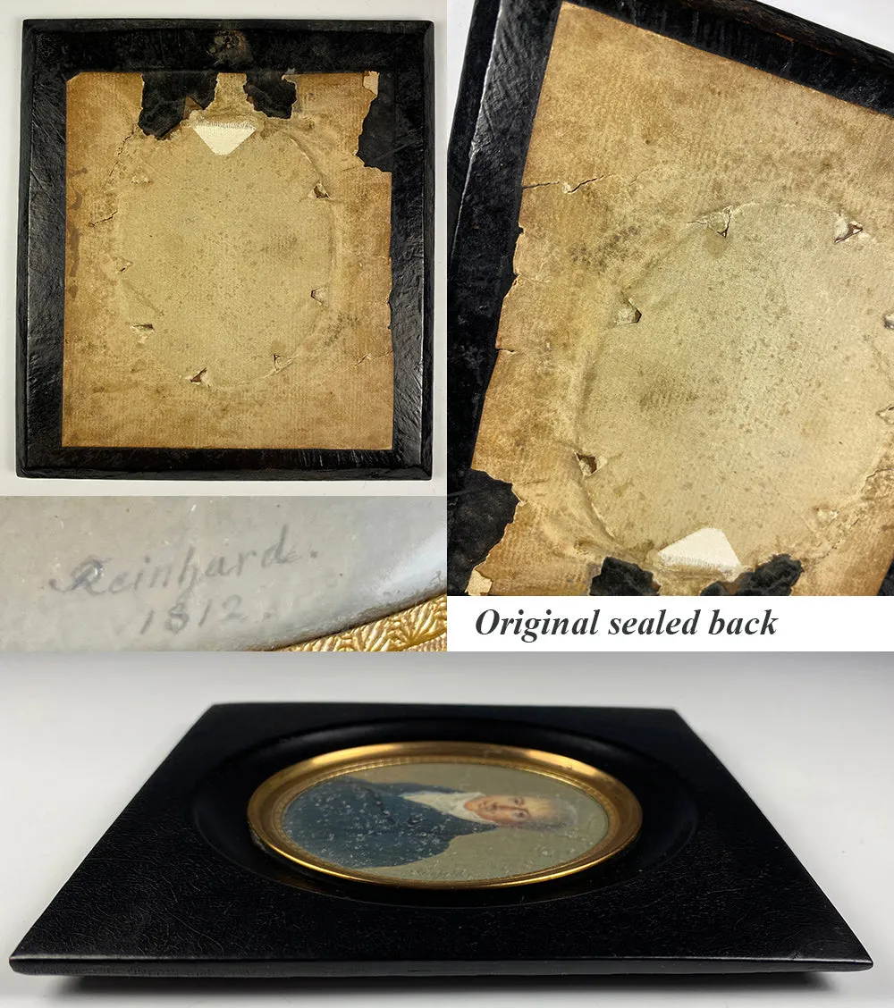 Antique Napoleon Era Signed Portrait Miniature, c.1812, Fine Gentleman, "Reinhard"