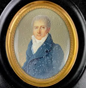 Antique Napoleon Era Signed Portrait Miniature, c.1812, Fine Gentleman, "Reinhard"