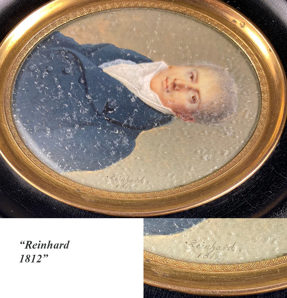 Antique Napoleon Era Signed Portrait Miniature, c.1812, Fine Gentleman, "Reinhard"