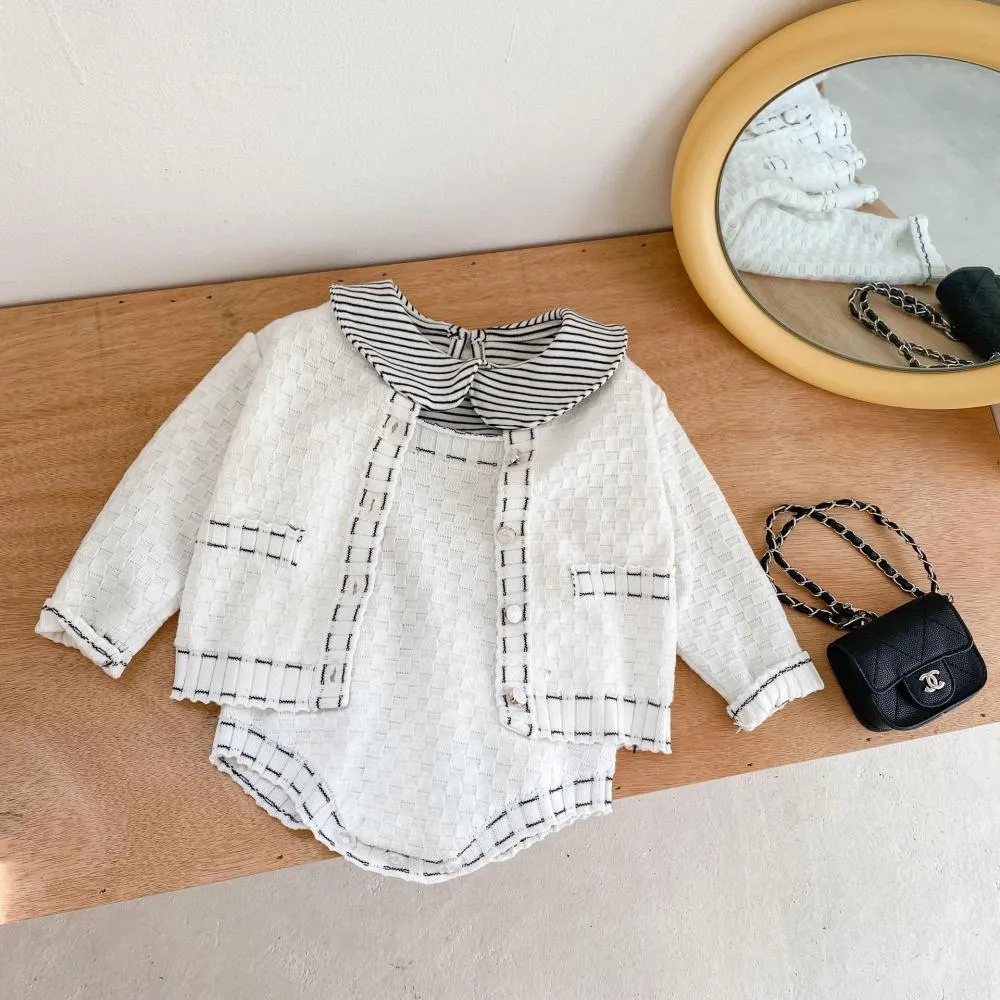Autumn Girl Baby Sweater Small Fragrance Contrast Knitted Jacket   Strap Romper Wholesale