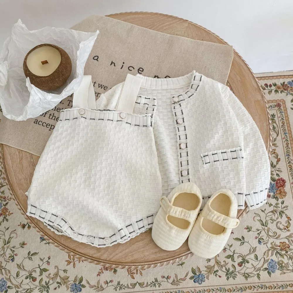 Autumn Girl Baby Sweater Small Fragrance Contrast Knitted Jacket   Strap Romper Wholesale