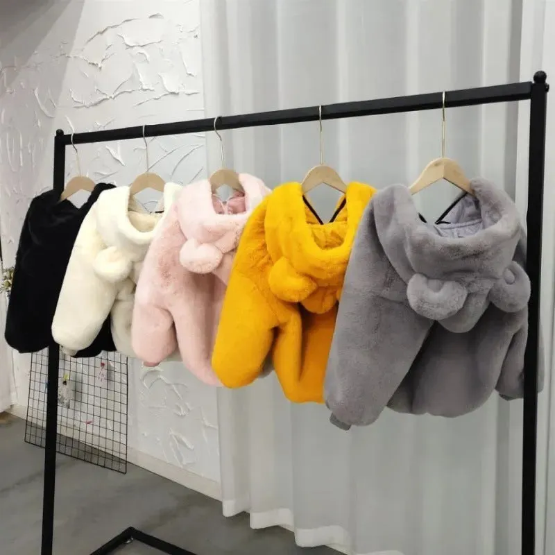 Autumn Winter Thickening Children's Cartoon Fur Hoodie Jacket