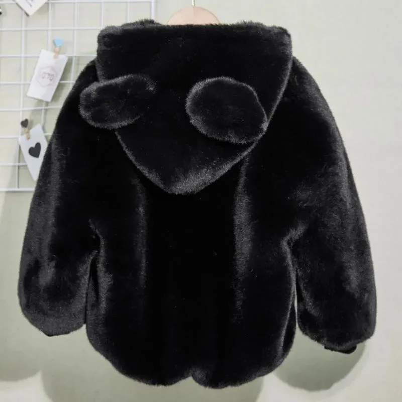 Autumn Winter Thickening Children's Cartoon Fur Hoodie Jacket