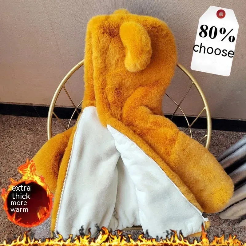 Autumn Winter Thickening Children's Cartoon Fur Hoodie Jacket