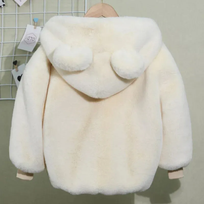 Autumn Winter Thickening Children's Cartoon Fur Hoodie Jacket