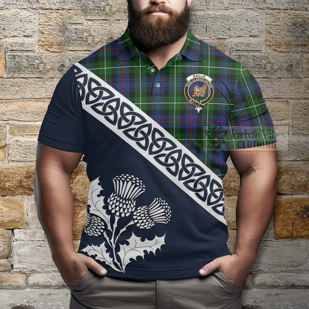 Baillie (Bailey) Tartan Polo Shirt Featuring Thistle and Scotland Map