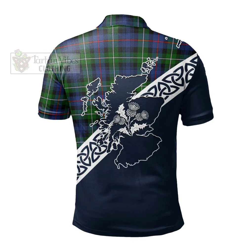 Baillie (Bailey) Tartan Polo Shirt Featuring Thistle and Scotland Map