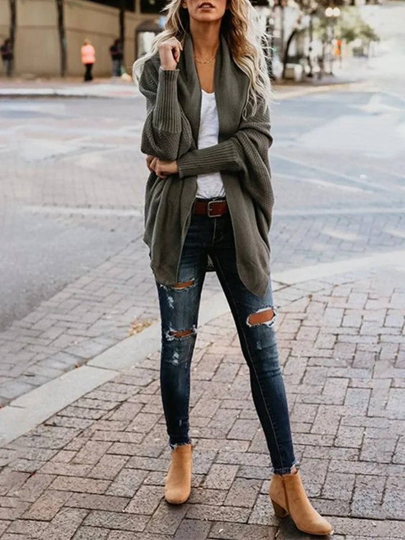 Bat Ssleeve Plus Size Knitted Cardigan Sweater