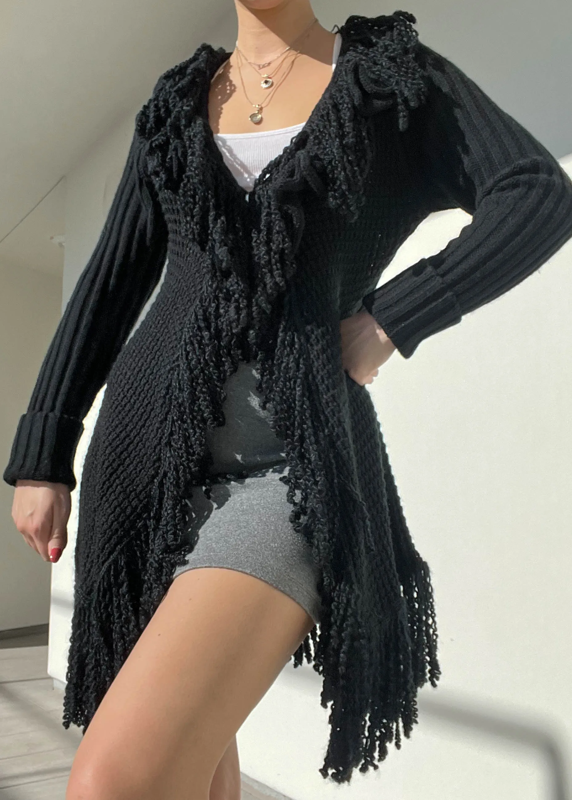 Black Fluffy Sweater Dress Cardigan (M)
