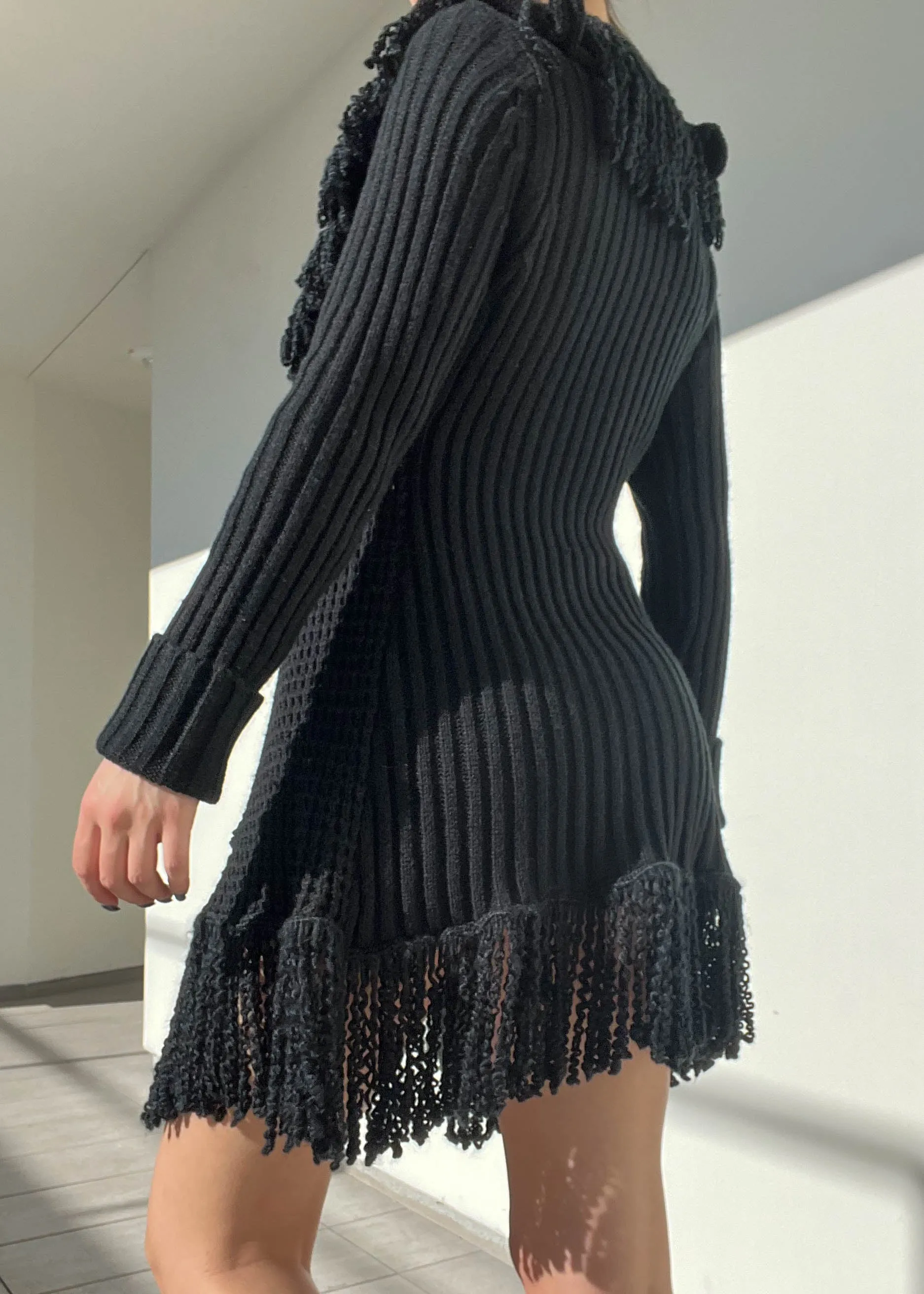 Black Fluffy Sweater Dress Cardigan (M)