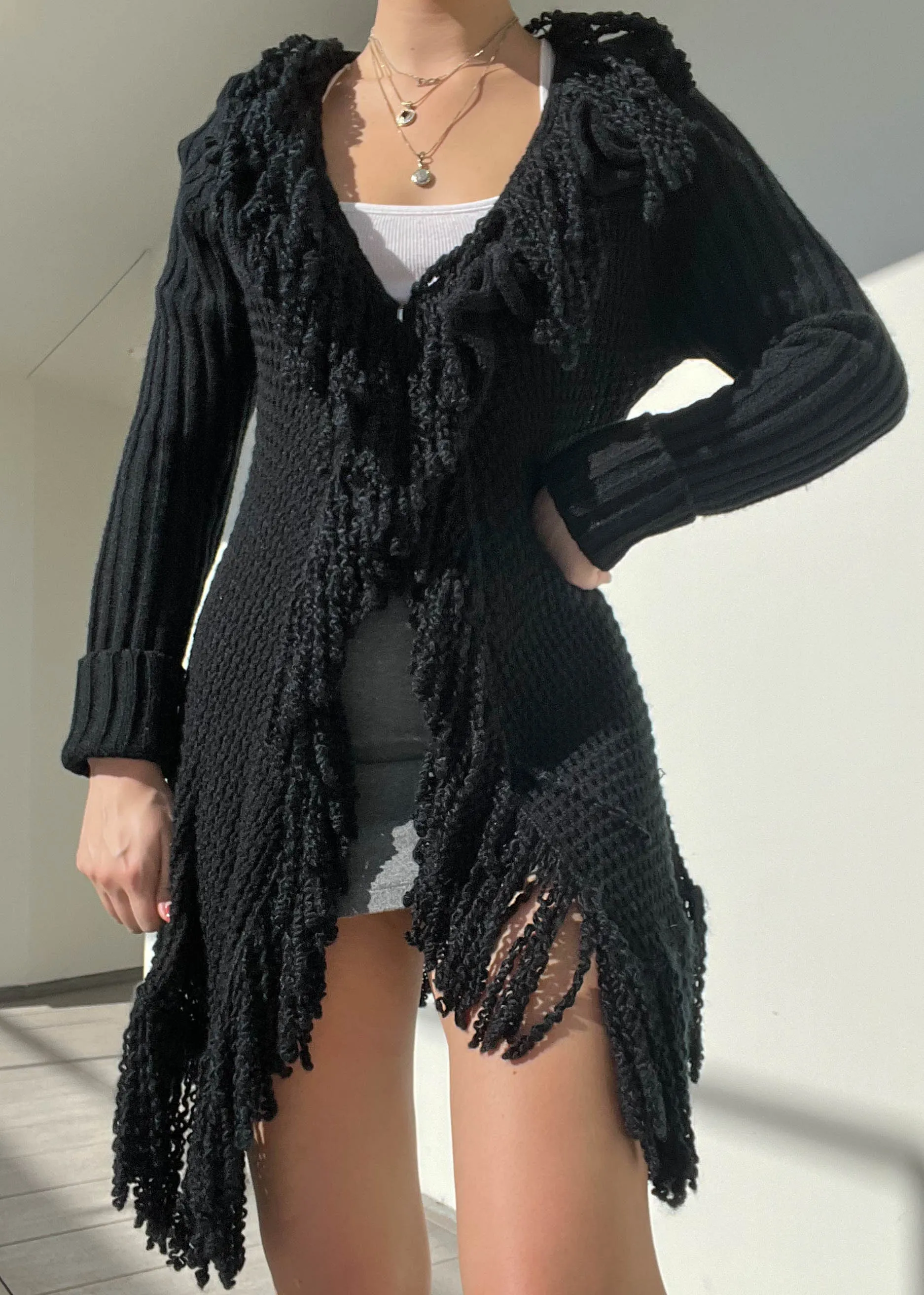 Black Fluffy Sweater Dress Cardigan (M)