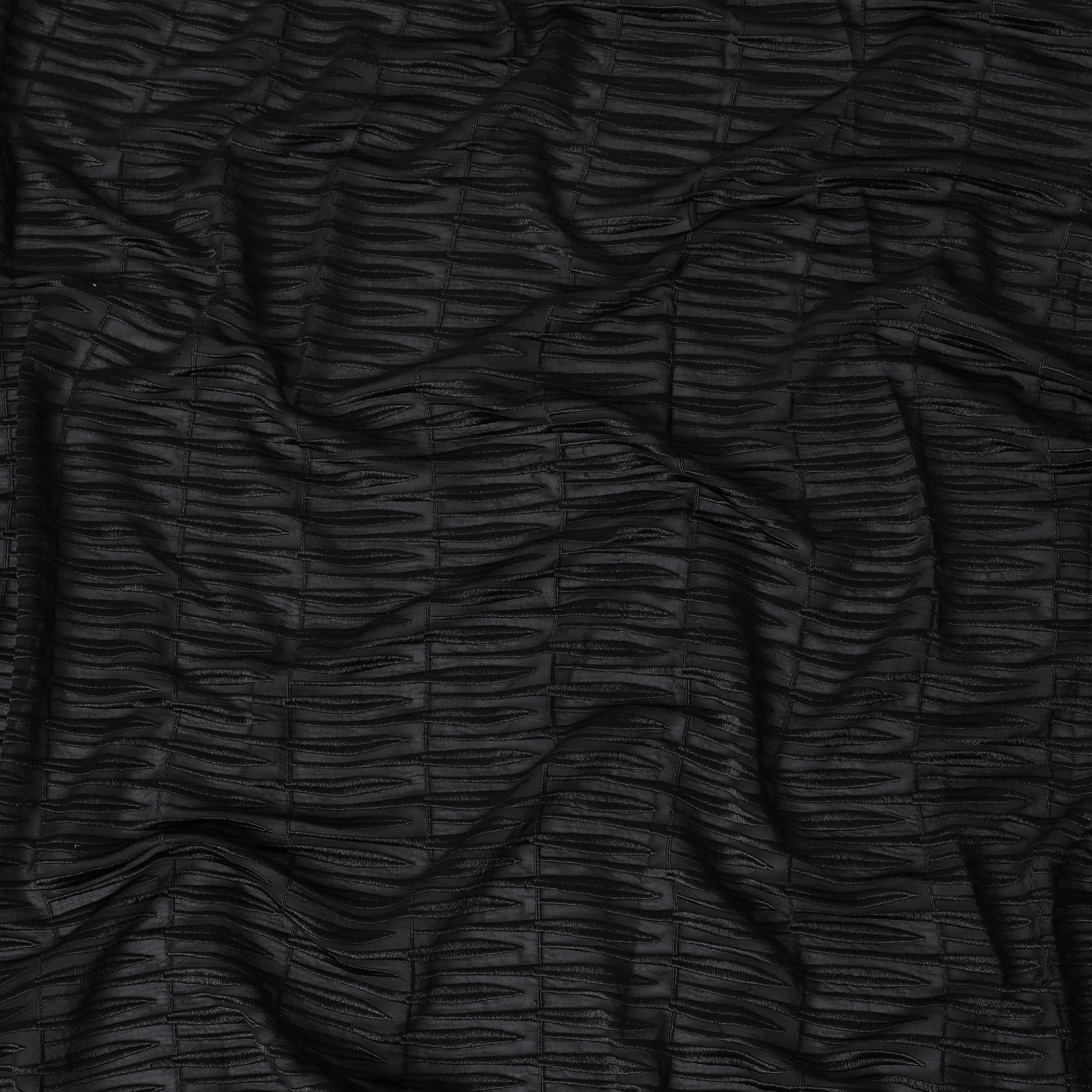 Black synthetic chiffon fabric with same tone embroidery in fancy design-D11785