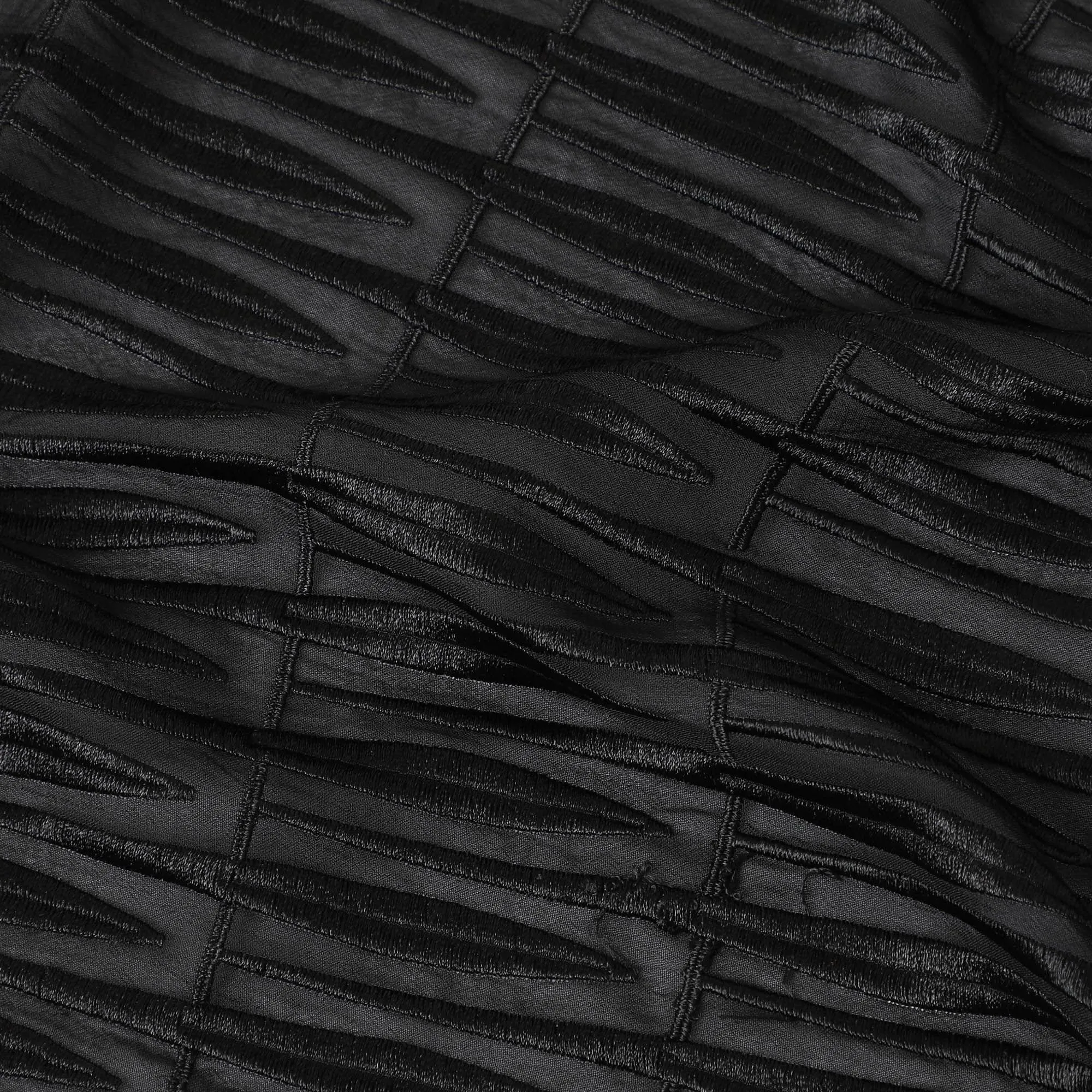 Black synthetic chiffon fabric with same tone embroidery in fancy design-D11785