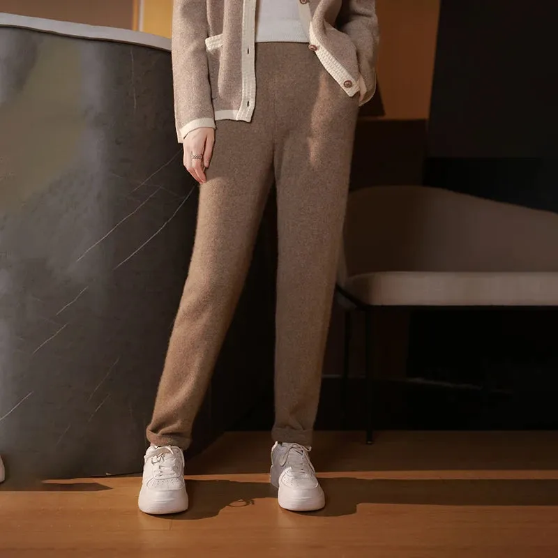 Bonnyshow 100% Pure Wool Pencil Pants  Women's Knitted Trousers Casual Sports Sweatpants Fashion Korean Version  Small Leg Pants  Clothing
