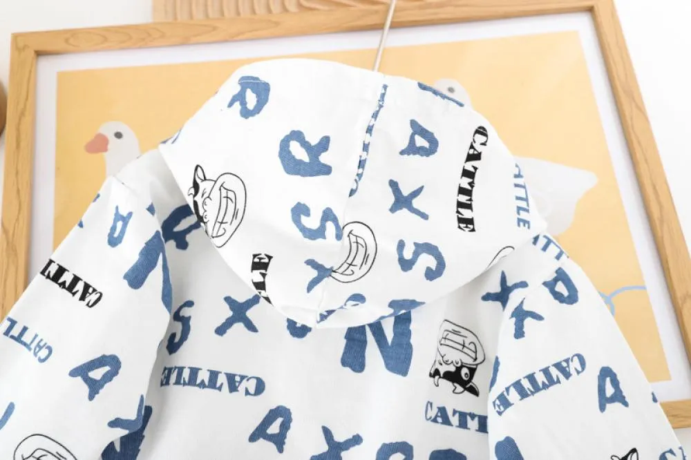 Boys Western Style Cartoon Hooded Suit Spring and Autumn Three Piece Set Wholesale Baby Boys Clothes