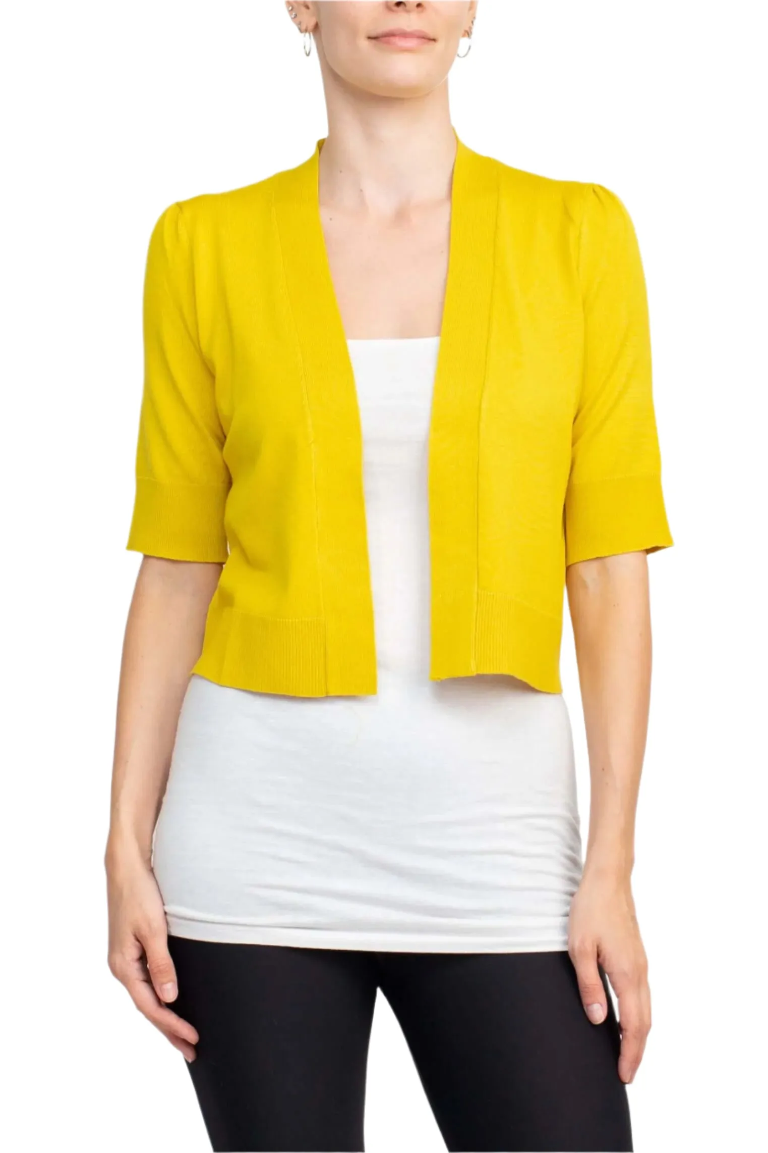 Cable & Guage Open Front Short Sleeve Ribbed Solid Knit Bolero