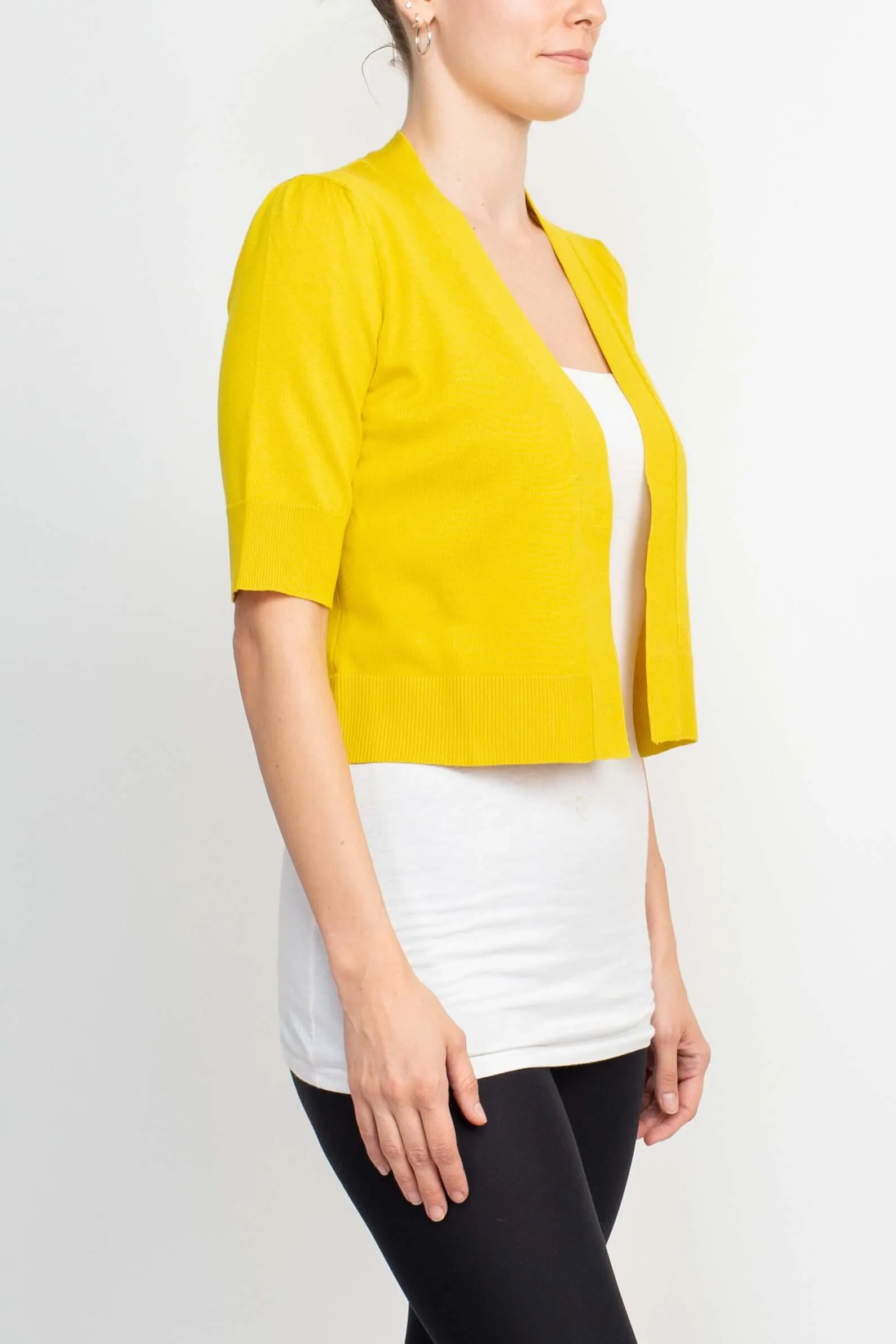 Cable & Guage Open Front Short Sleeve Ribbed Solid Knit Bolero