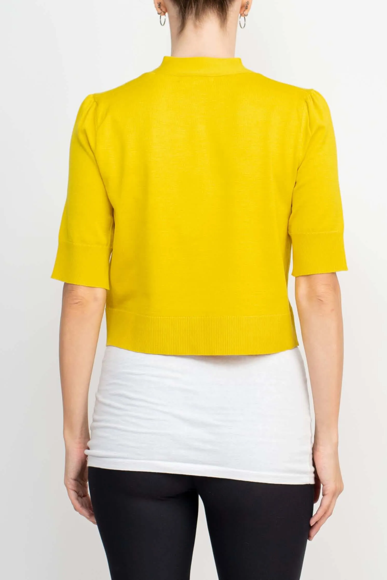 Cable & Guage Open Front Short Sleeve Ribbed Solid Knit Bolero
