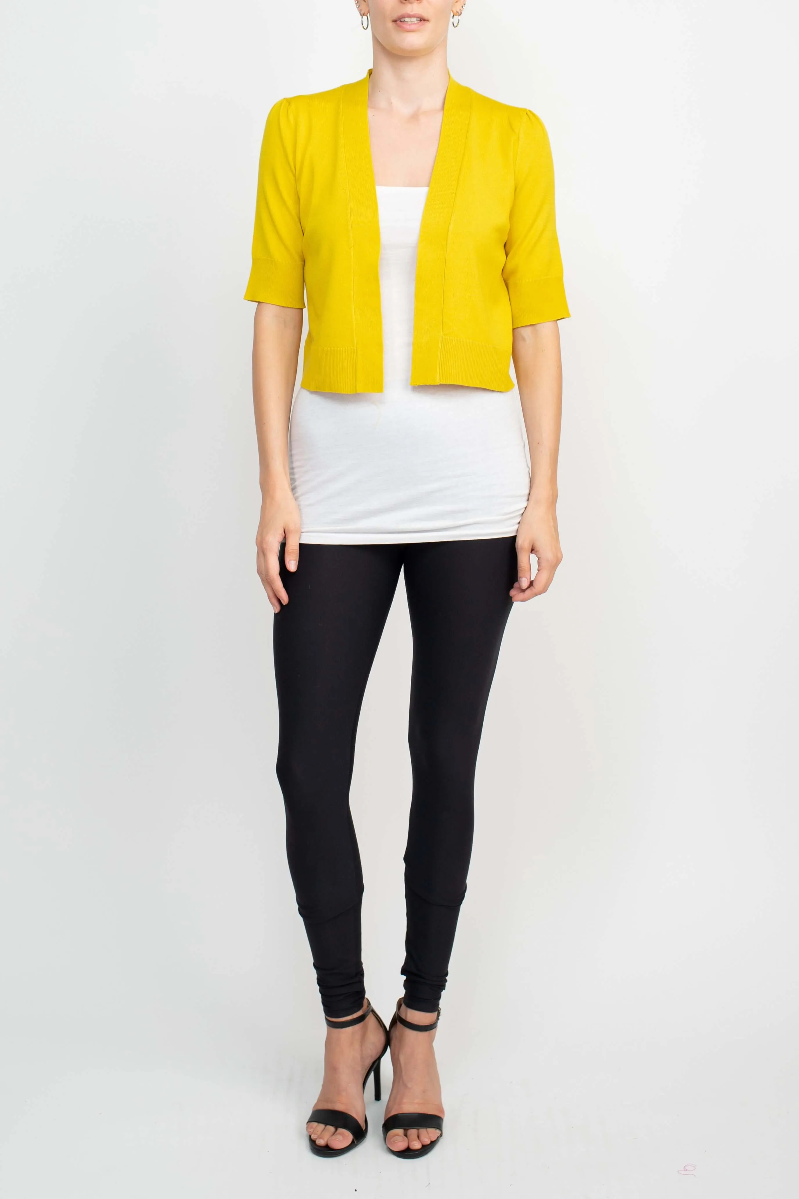 Cable & Guage Open Front Short Sleeve Ribbed Solid Knit Bolero