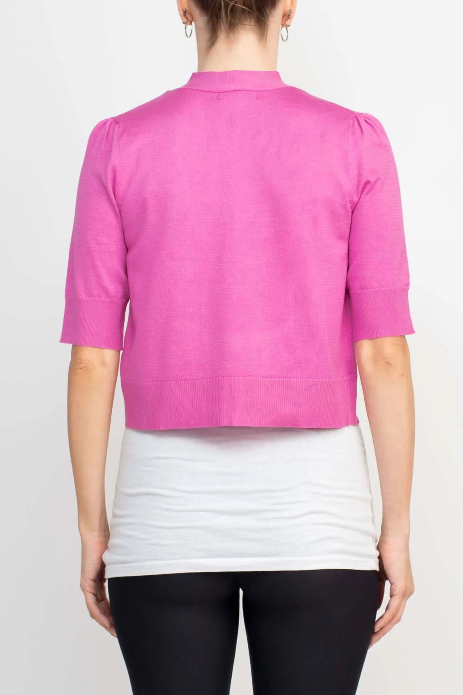Cable & Guage Open Front Short Sleeve Ribbed Solid Knit Bolero
