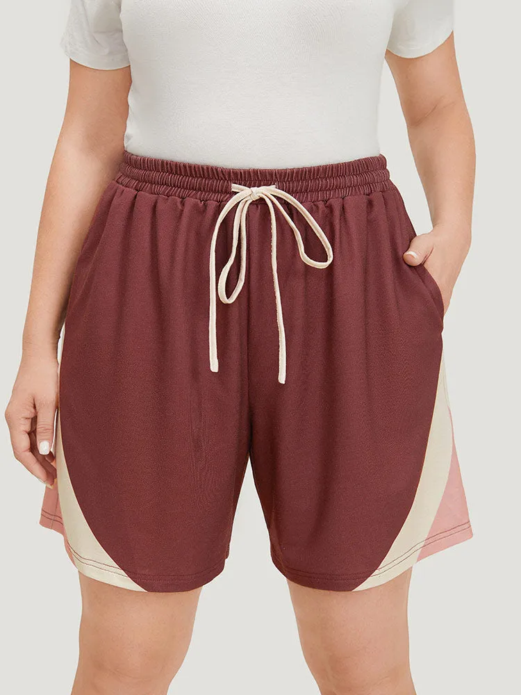 Contrast Pocket Drawstring Elastic Waist Shorts