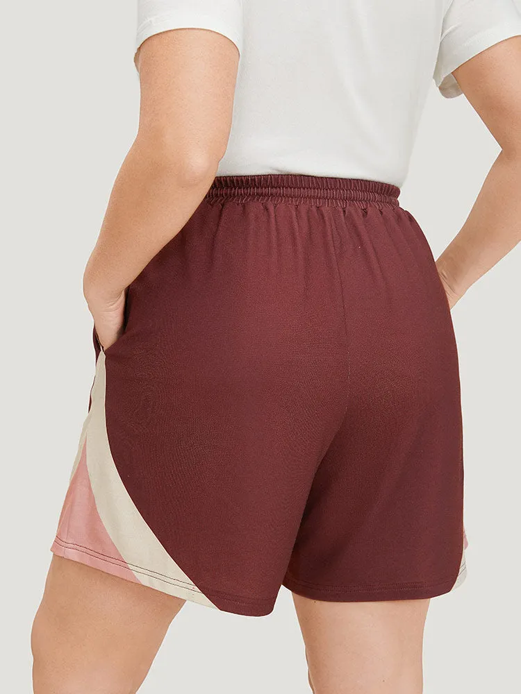 Contrast Pocket Drawstring Elastic Waist Shorts