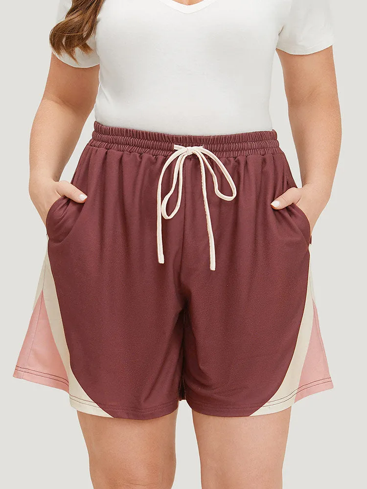 Contrast Pocket Drawstring Elastic Waist Shorts