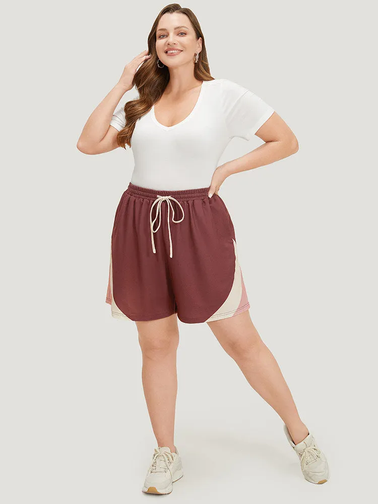 Contrast Pocket Drawstring Elastic Waist Shorts