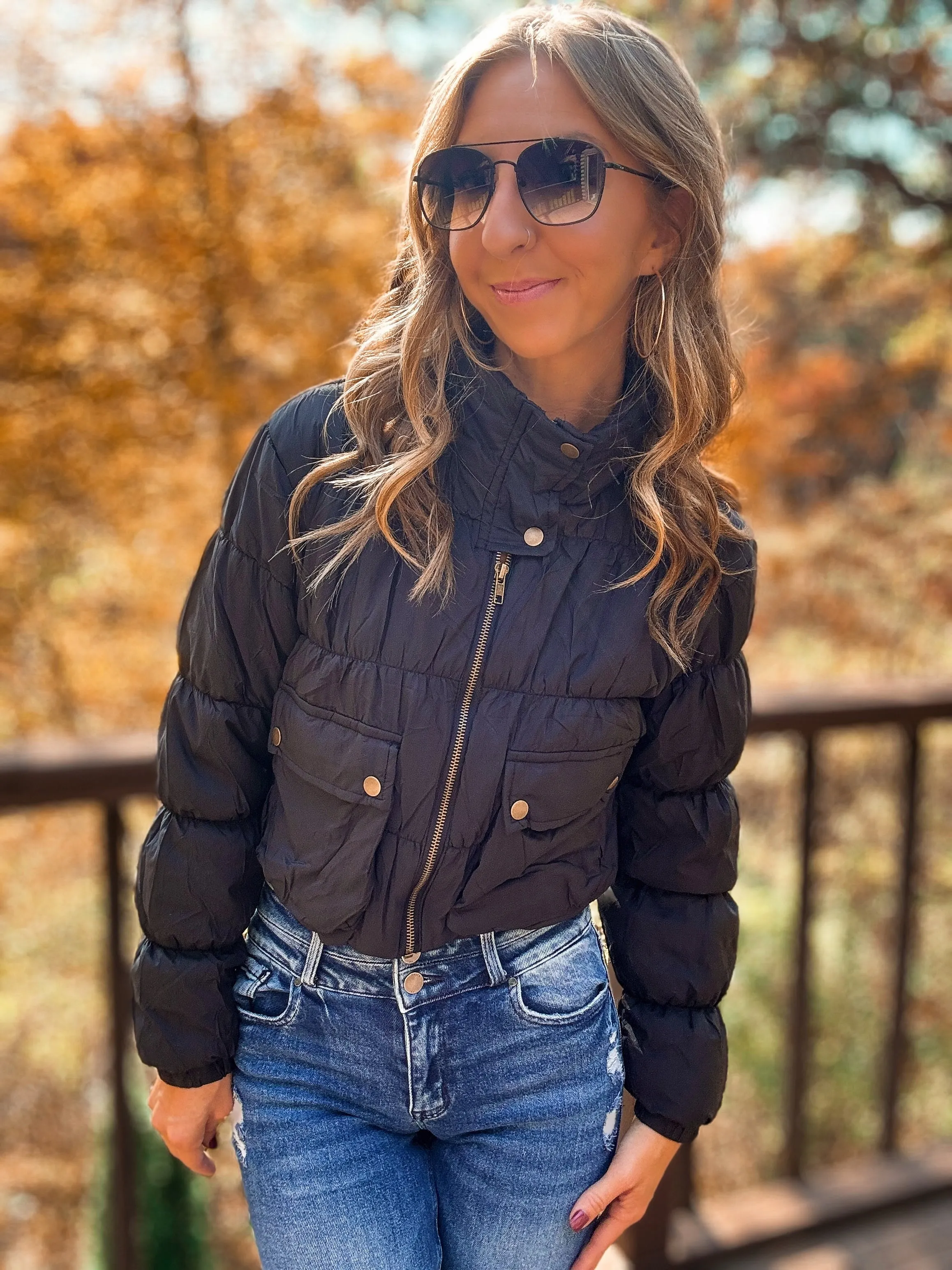 Cropped Cargo Puffer Jacket