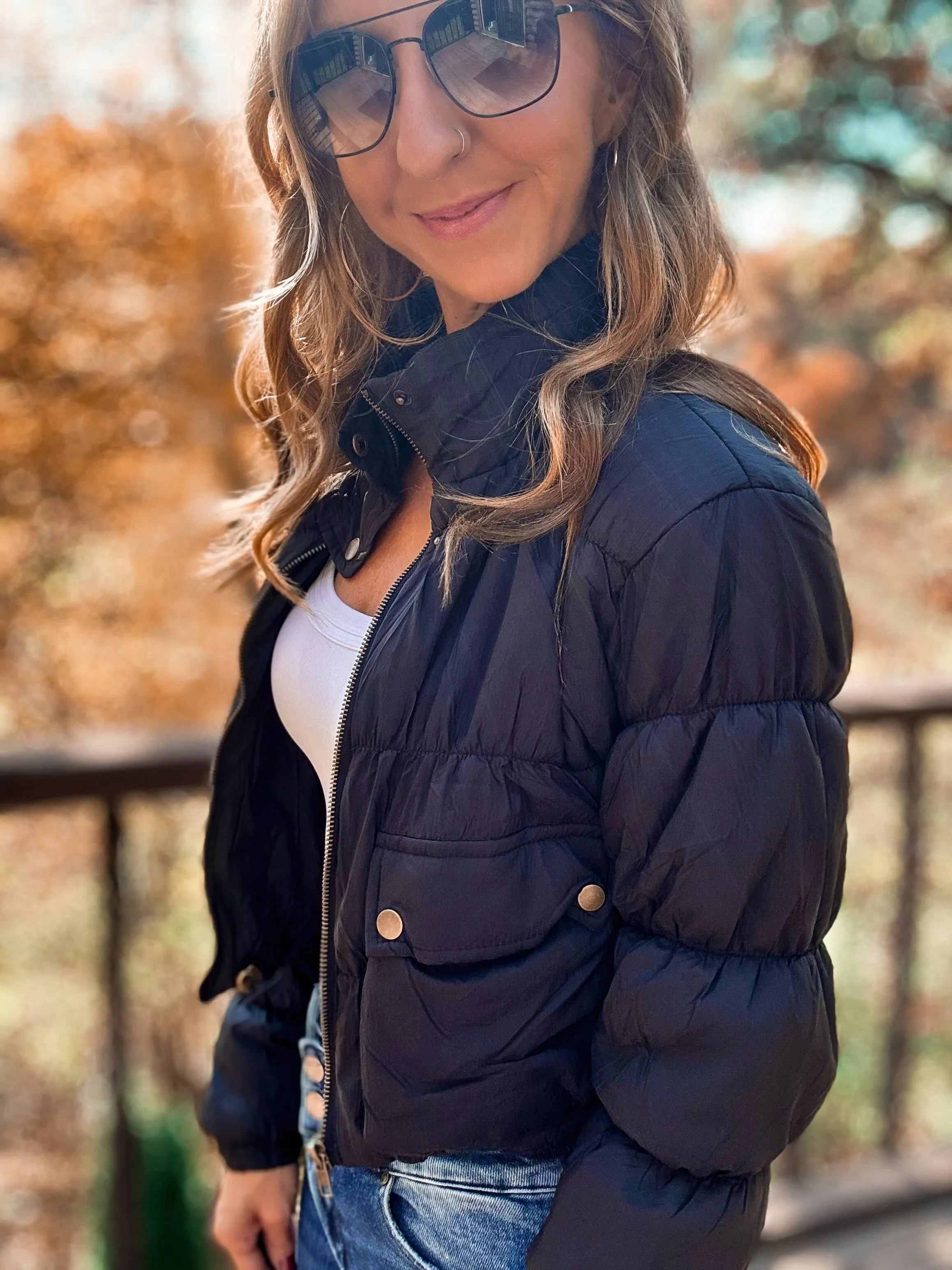 Cropped Cargo Puffer Jacket