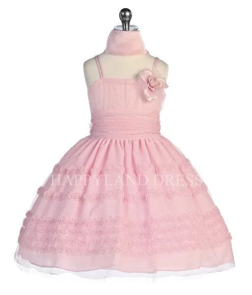 D3489 Rosette on Soft Tulle Dress (5 Diff. Colors)
