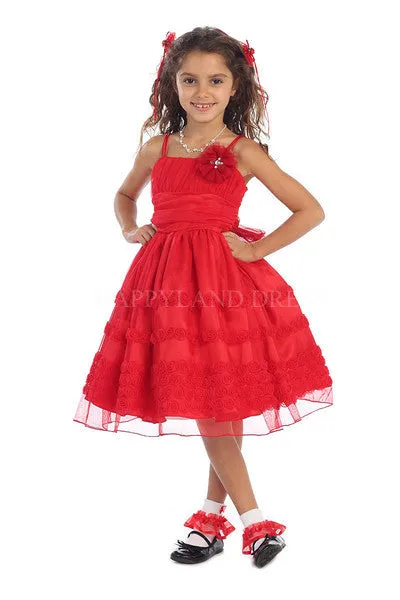 D3489 Rosette on Soft Tulle Dress (5 Diff. Colors)