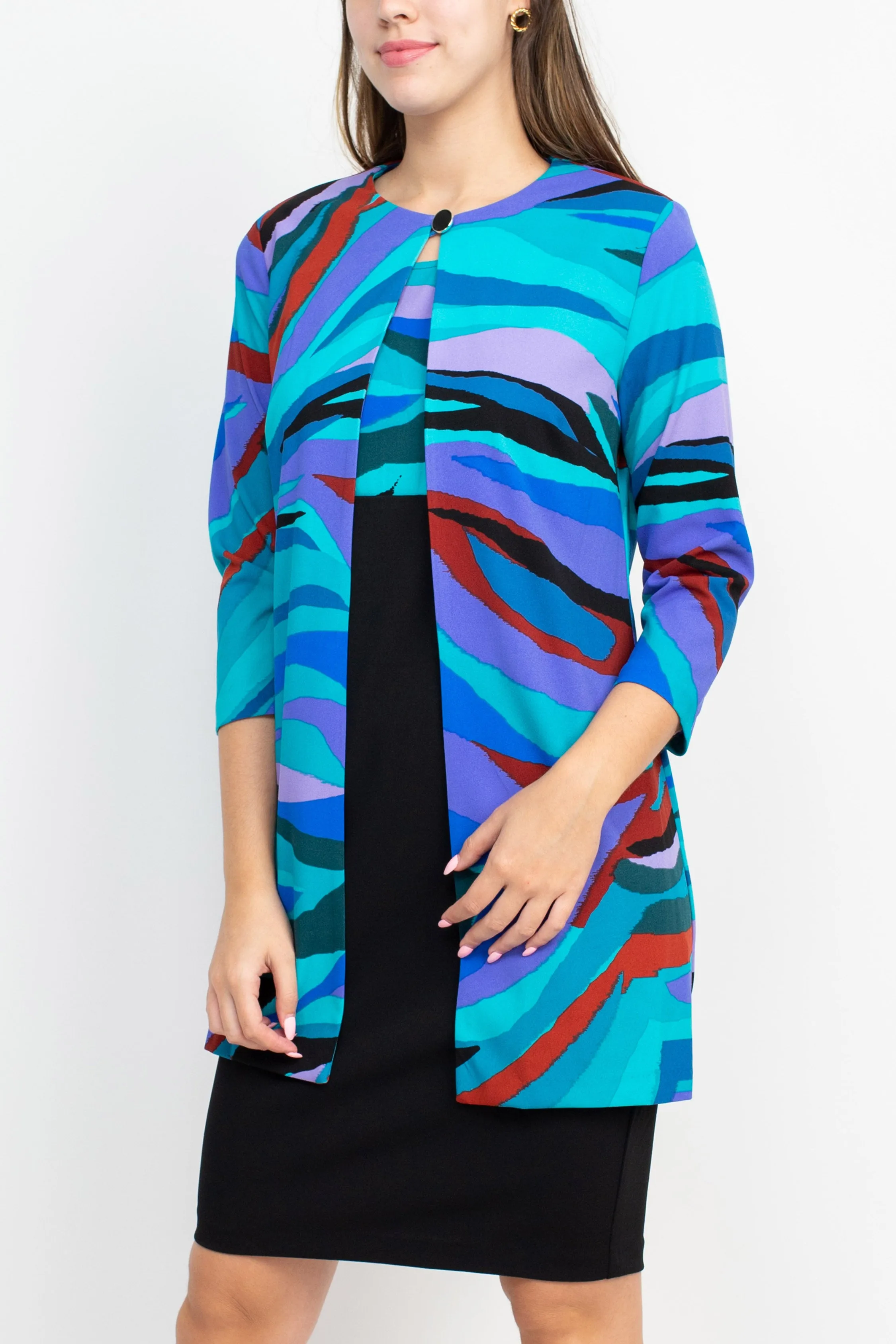 Danny & Nicole Scoop Neck Sleeveless Zipper Back Multi Print Dress with Matching Jacket