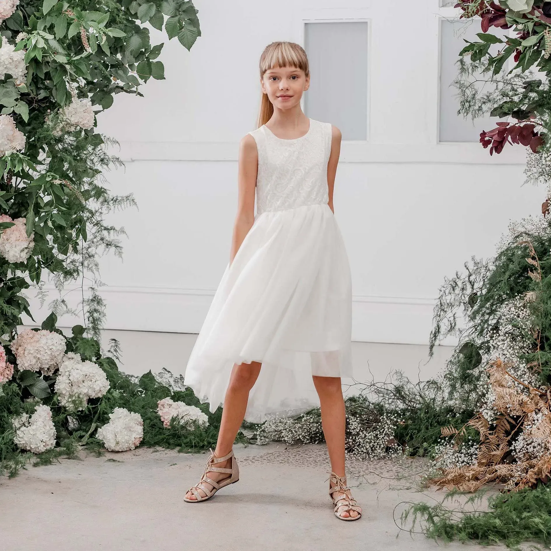 Delilah Lace First Communion or Flower Girl Dress - Ivory