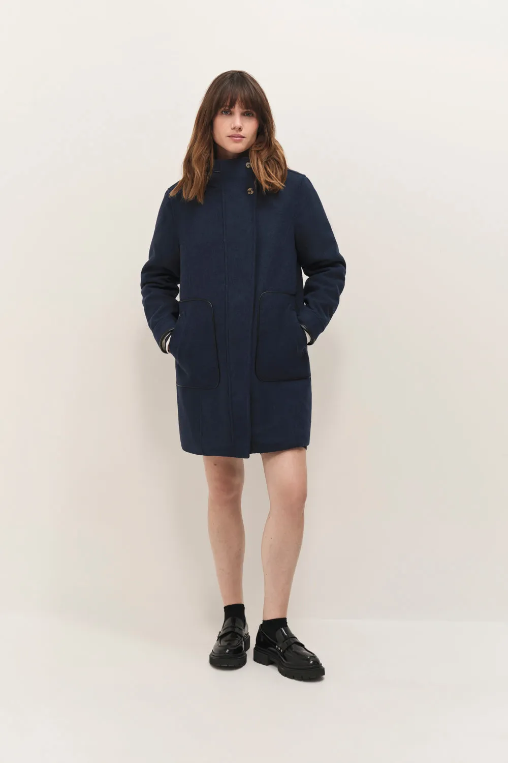 DENVER - Manteau esprit duffle coat marine avec col fourré