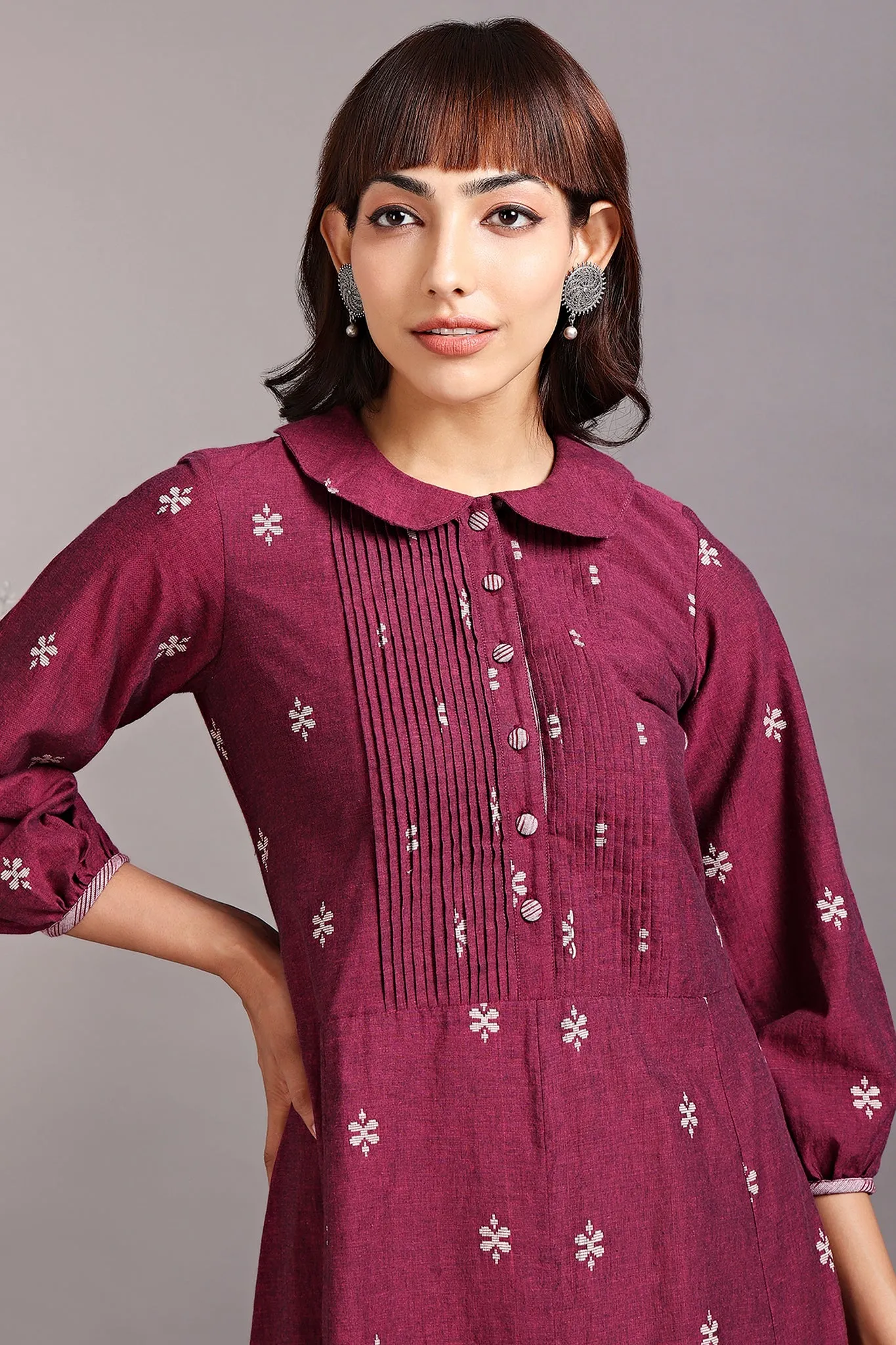 drop waist peter pan collar dress - cosmopolitan aubergine & snowdrops
