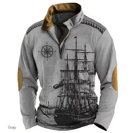 ETHNIC STYLE HALF ZIPPER MEN'S SWEATER