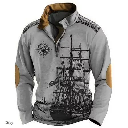 ETHNIC STYLE HALF ZIPPER MEN'S SWEATER