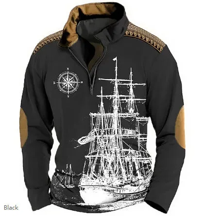 ETHNIC STYLE HALF ZIPPER MEN'S SWEATER