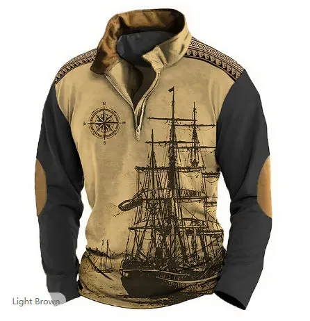 ETHNIC STYLE HALF ZIPPER MEN'S SWEATER