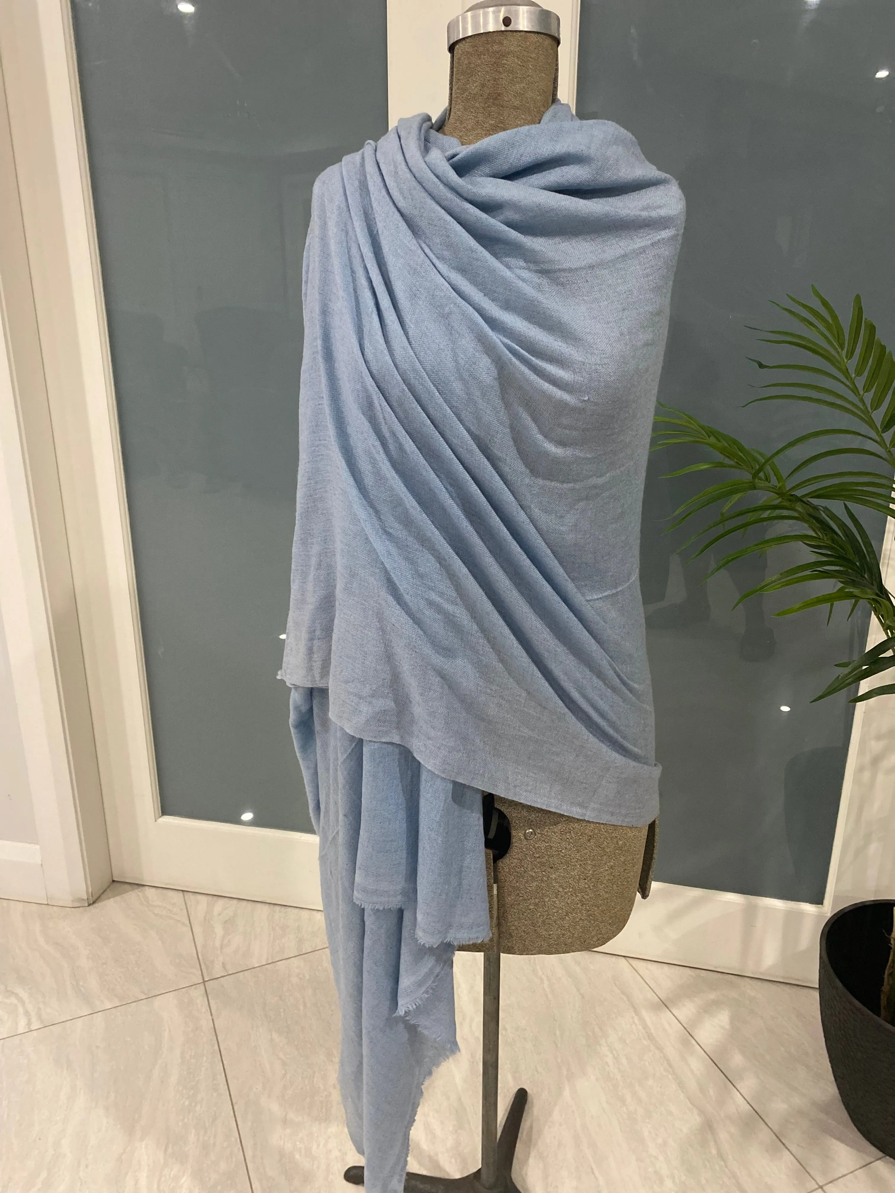 Faded Denim Handwoven Pure Cashmere Julian Scarf Shawl/Wrap
