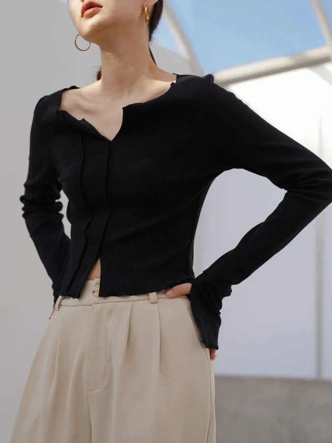Flared Cuff Short Pullover HL4145