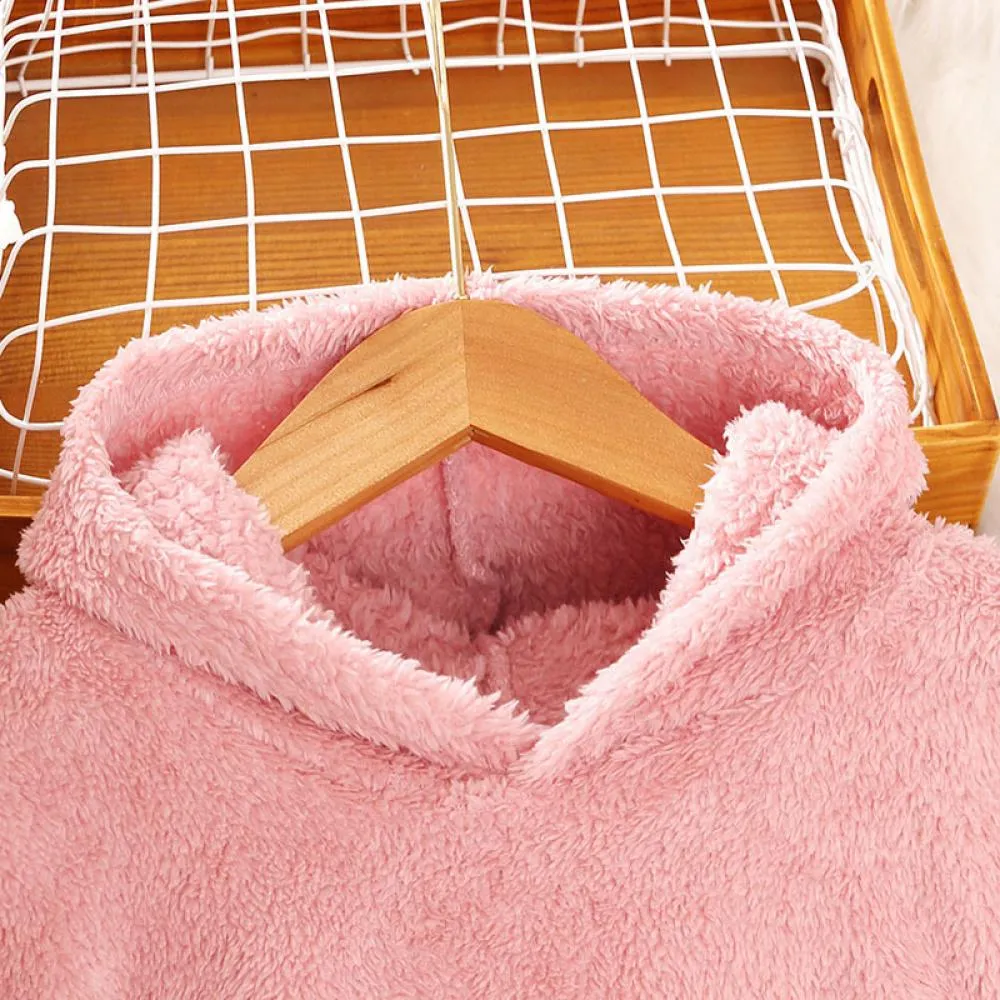 Girls Autumn Hooded Sweater Color-block Cute Plush Coat Wholesale Girls Clothes