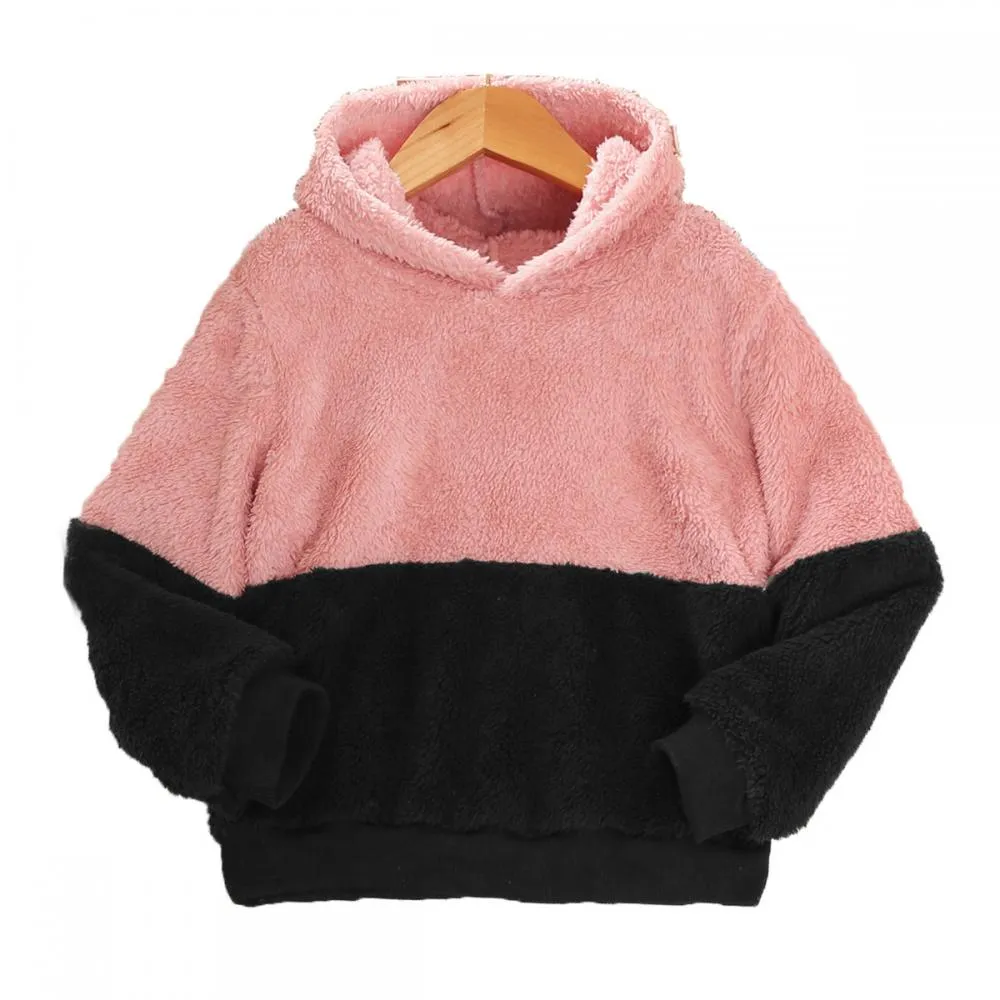 Girls Autumn Hooded Sweater Color-block Cute Plush Coat Wholesale Girls Clothes