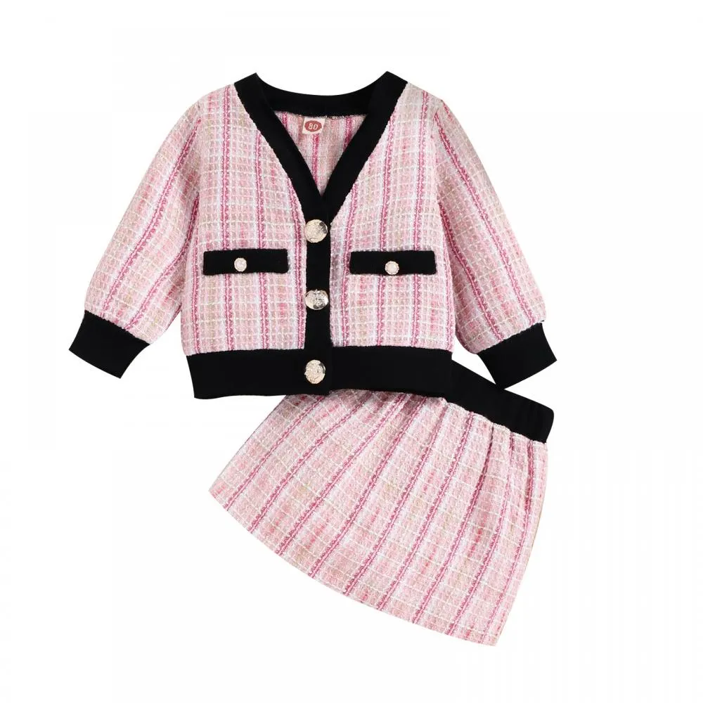 Girls Autumn Sweet Little Fragrant Tops and Skirts Two-piece Set Wholesale Girls Clothes