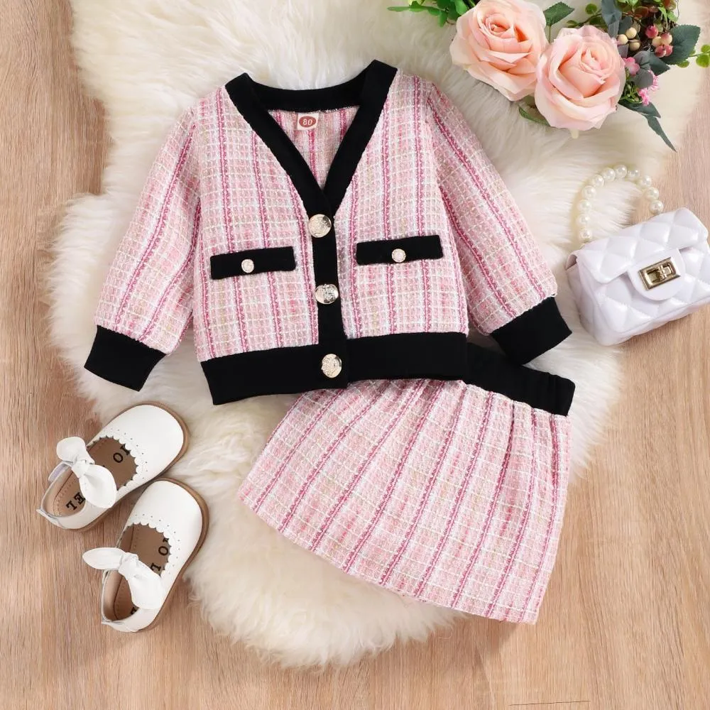 Girls Autumn Sweet Little Fragrant Tops and Skirts Two-piece Set Wholesale Girls Clothes