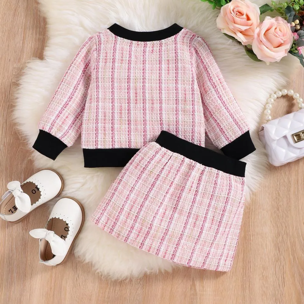 Girls Autumn Sweet Little Fragrant Tops and Skirts Two-piece Set Wholesale Girls Clothes