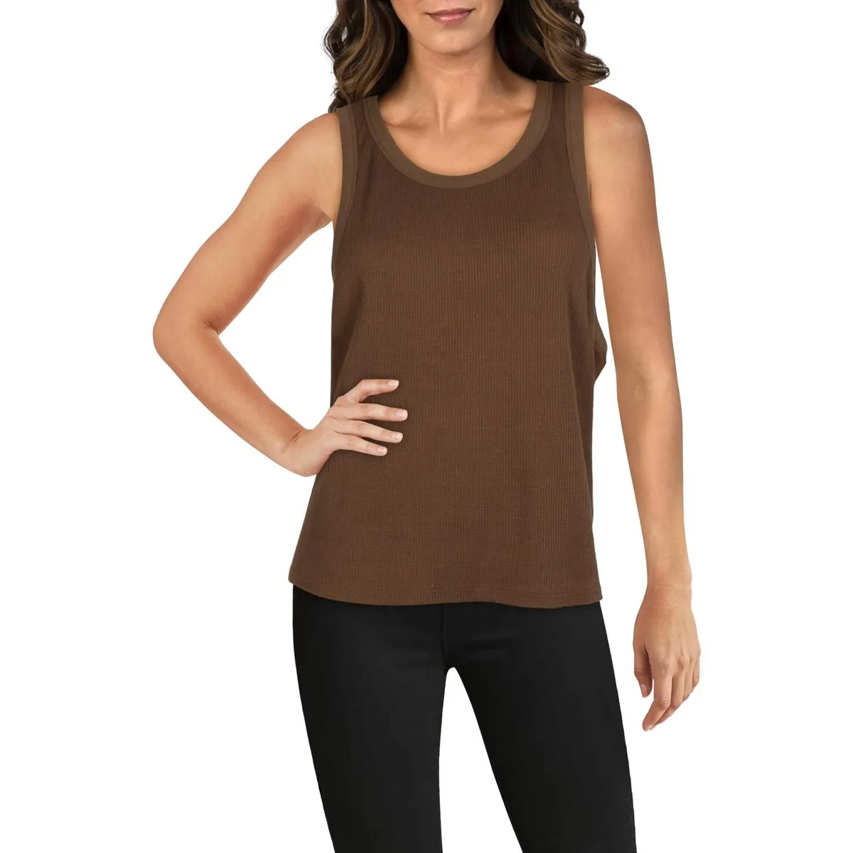 Good American Womens Ribbed Knit Thermal Tank Top